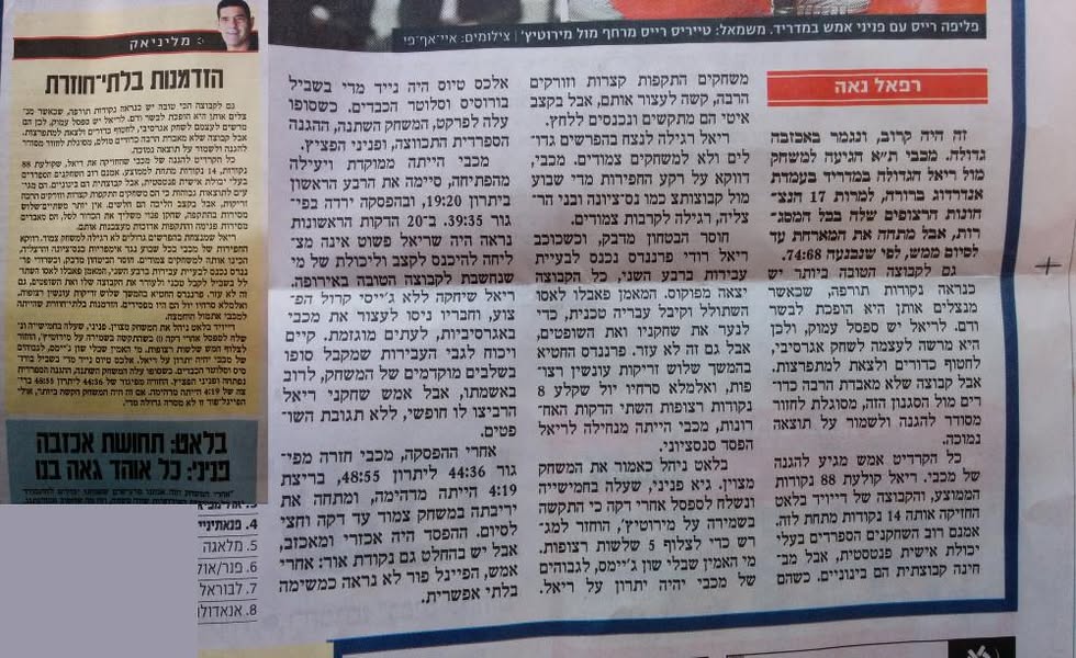 ידיעות ספורט היום, זה לצד זה, מונחים שני טורים זהים…